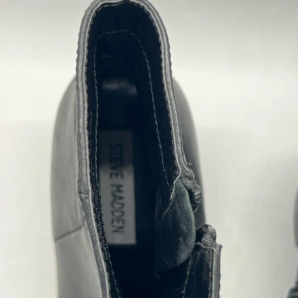 Steve Madden Black Leather Block Heel Ankle Boots Booties Sz 9 - Picture 11 of 11